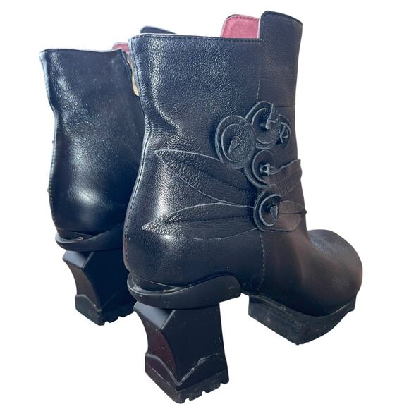 Steampunk Goth Laura Vita Leather Boots Platform Floral Block Heel - Picture 6 of 11